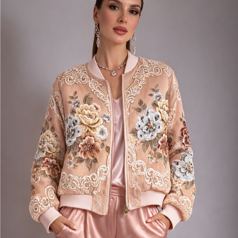 Gorgeous Romantic Embellished Rose Bomber Jacket The Luyzah